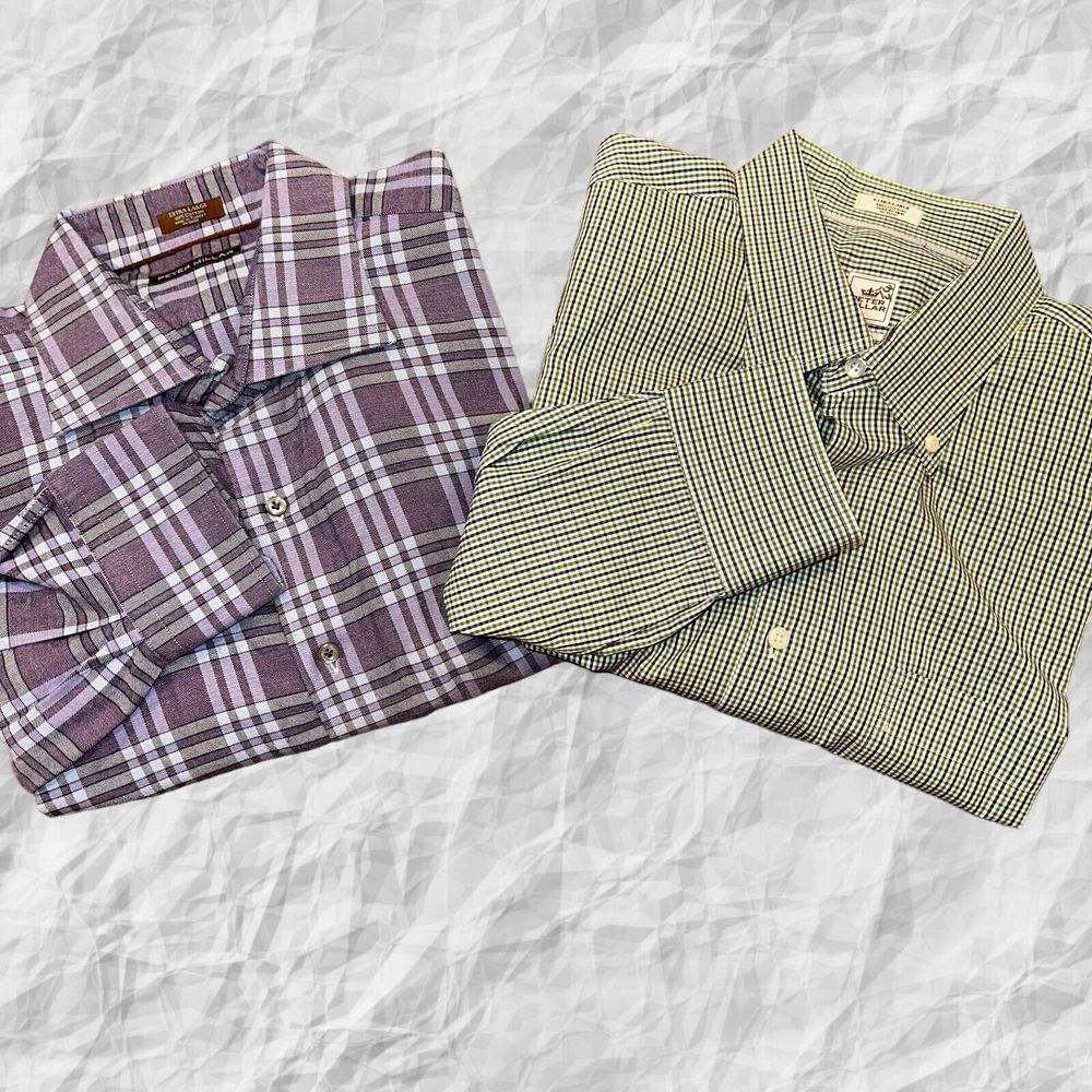 Peter Millar Lot Of 2 XL Green Purple Plaid Weekender Finish/Purple Lt  Flannel‎
